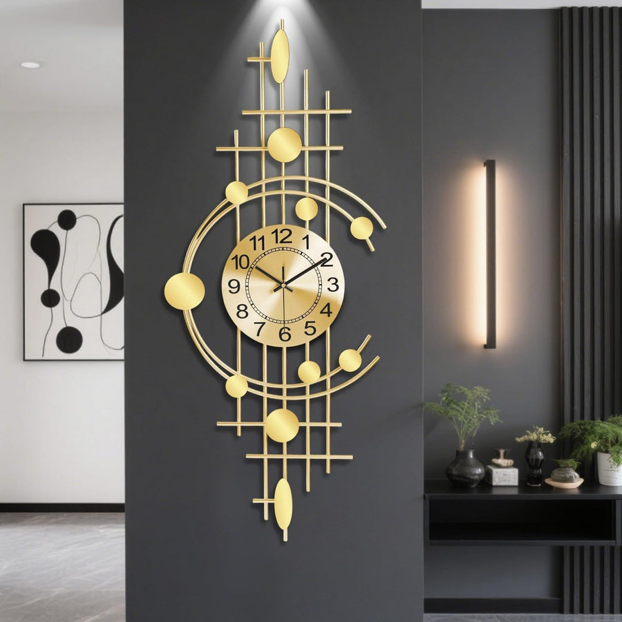 Luxury Gold Wall Clock Modern Silent Quartz Art Deco Large Home Decor
