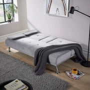 Grey Velvet Sofa Bed 3 Seater Fold Out Couch w/ Cup Holders & Armrests