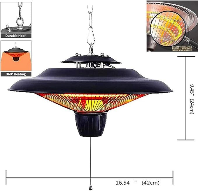 Outdoor Electric Patio Heater 2000W Ceiling Hanging Radiant Garden Balcony