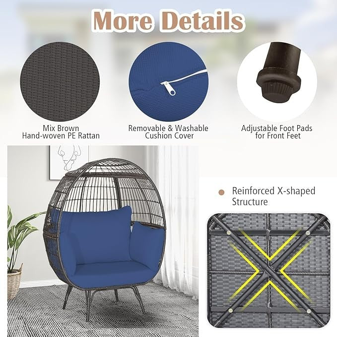 Luxury Oversized Egg Chair Rattan Lounge with Cushions Indoor Outdoor 180kg