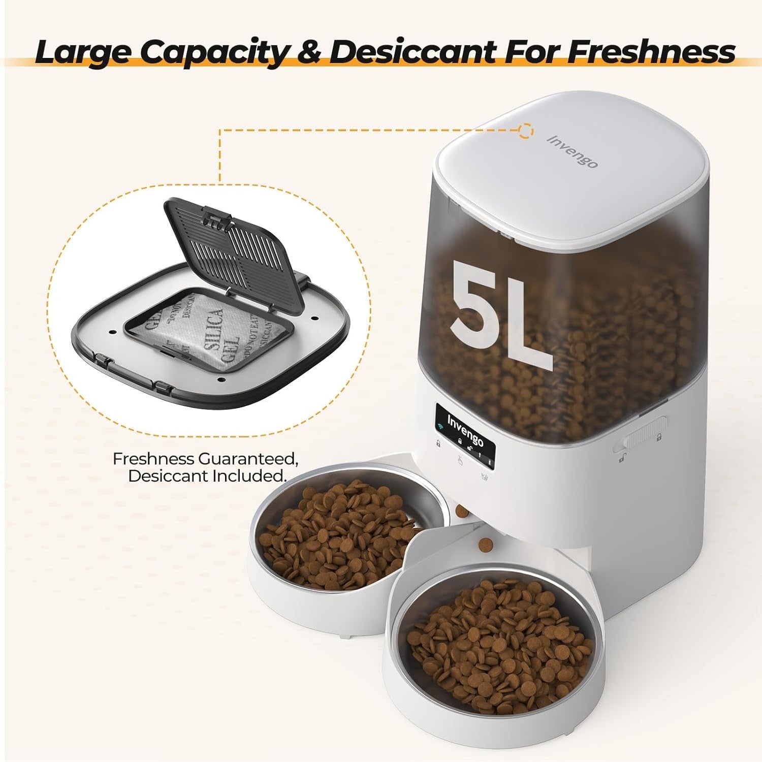 5L WiFi Automatic Cat Feeder Dual Bowl App Control Pet Food Dispenser