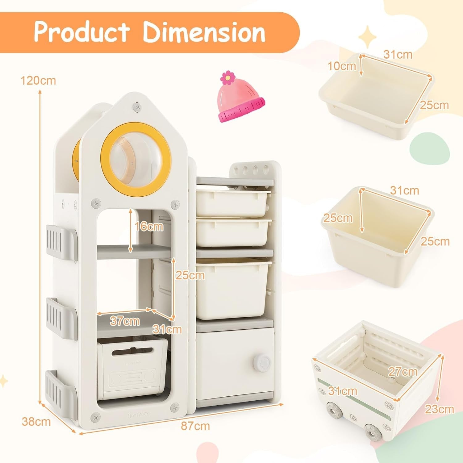 Kids Toy Storage Unit with Bins Drawers Cabinet & Bookshelves House Shape