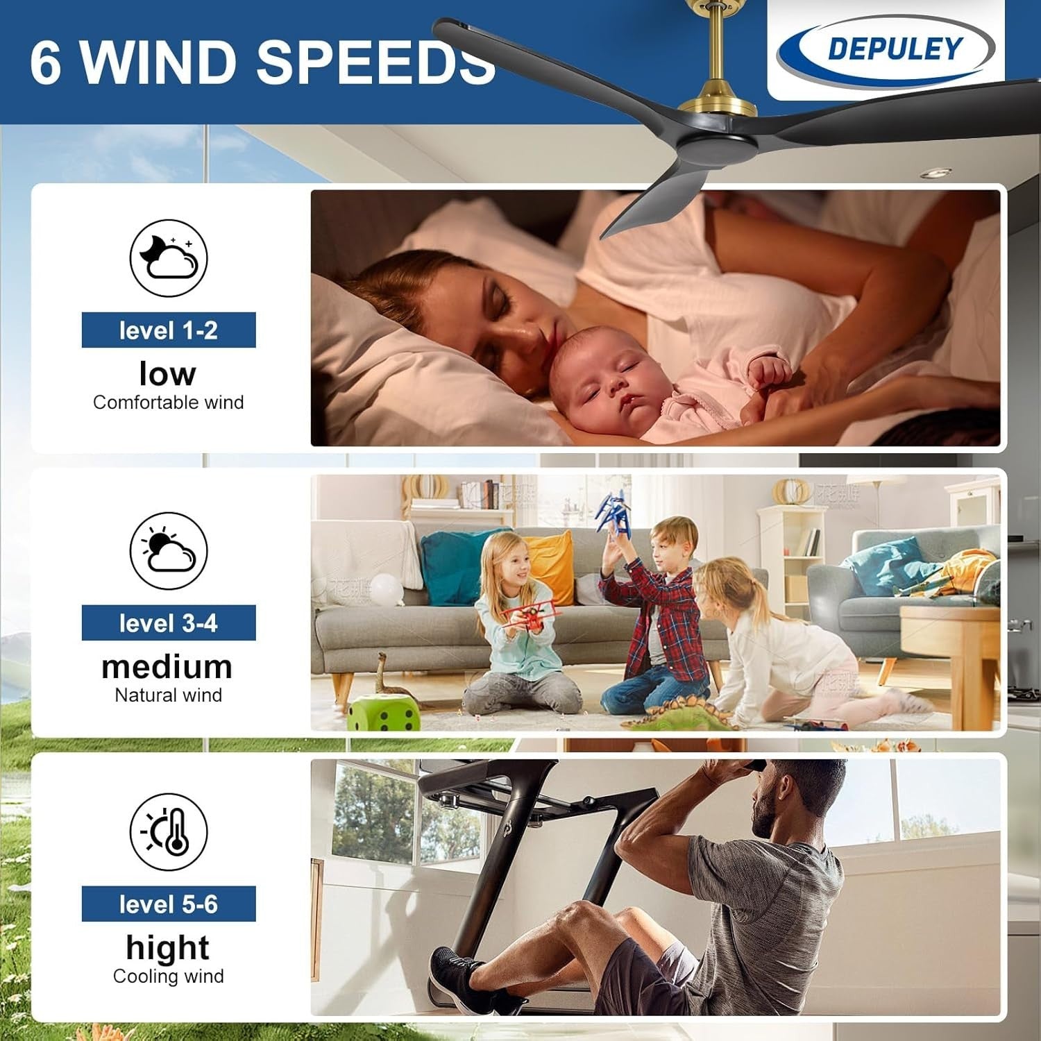 52-Inch Black Gold Ceiling Fan, Quiet DC Motor, Remote & App Control