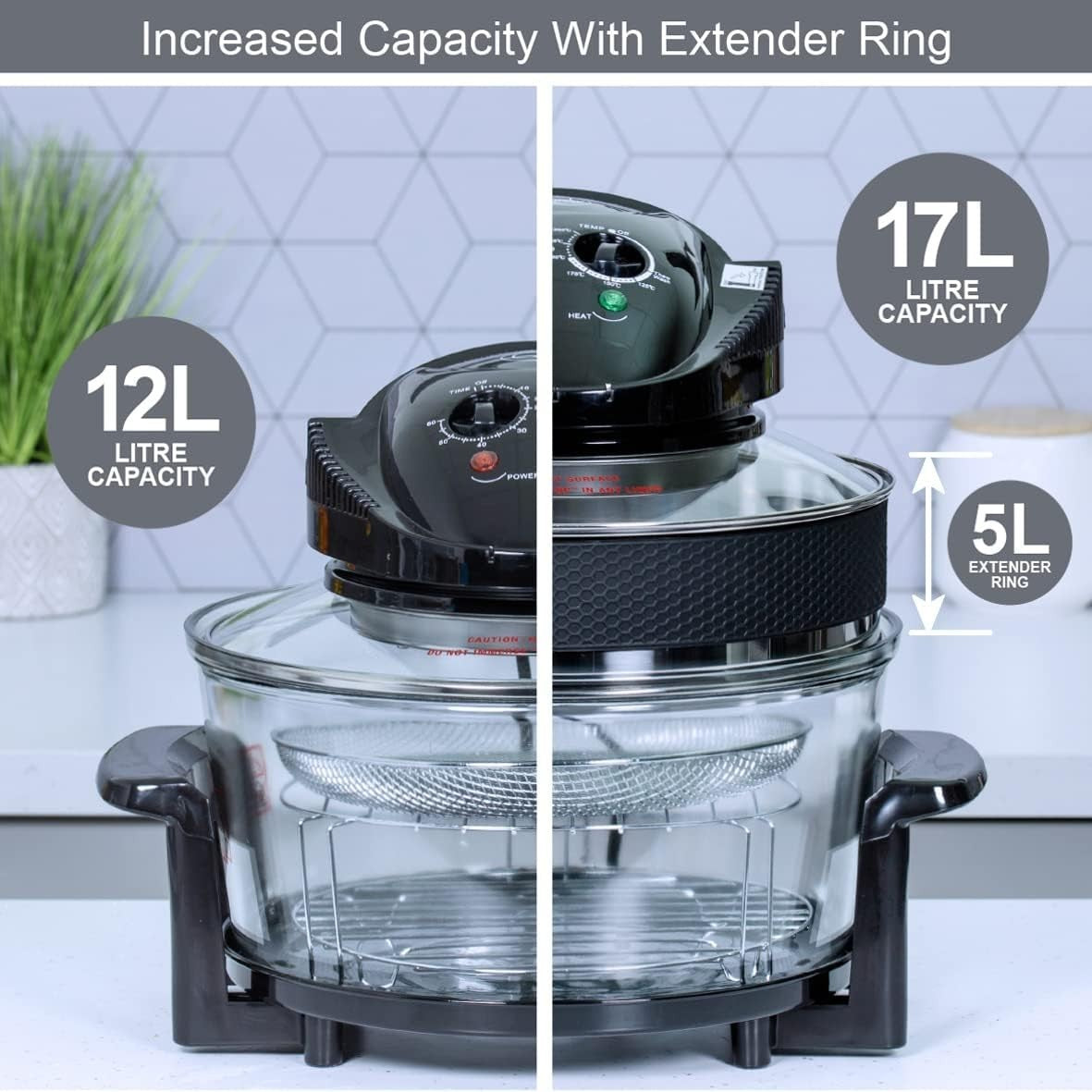 Halogen Air Fryer Oven 17L | Multi-Function, Self-Clean, Timer, Extender Ring