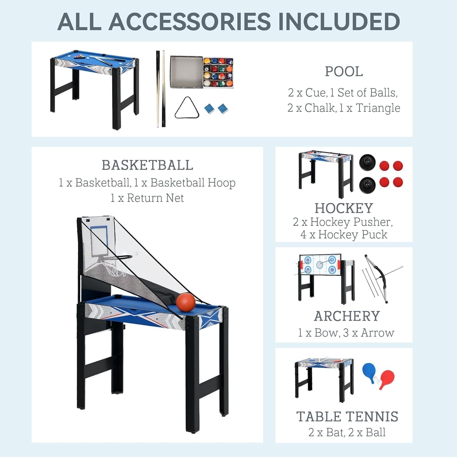 5 in 1 Multi Game Table Kids Pool Hockey Ping Pong Basketball