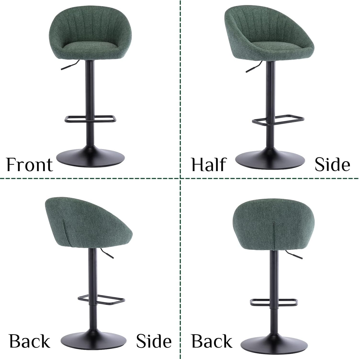 Bar Stools Set of 2 | Green L-Shaped Adjustable Counter Chairs