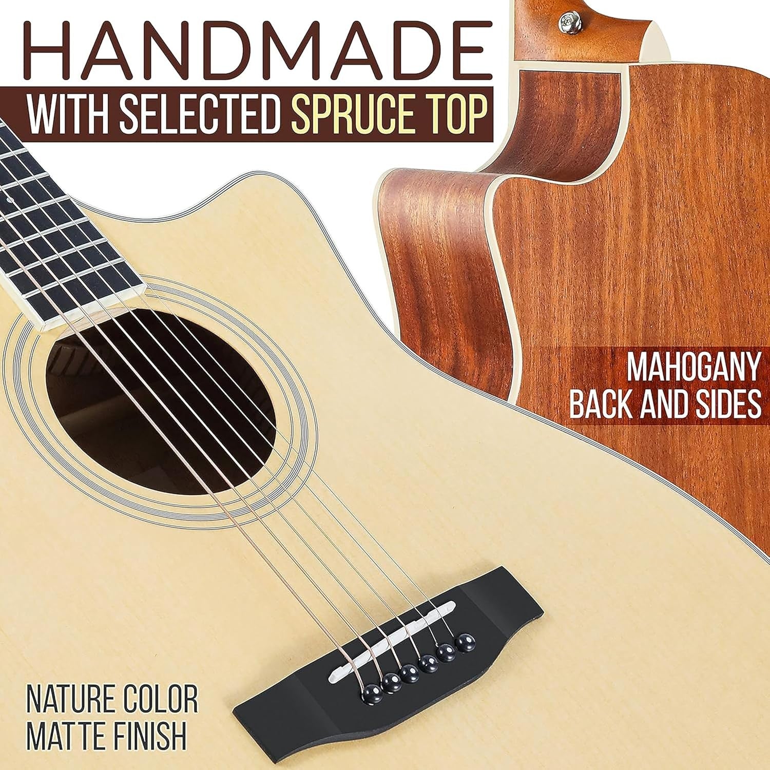 Electro Acoustic Guitar 41in Dreadnought Cutaway EQ Starter Kit