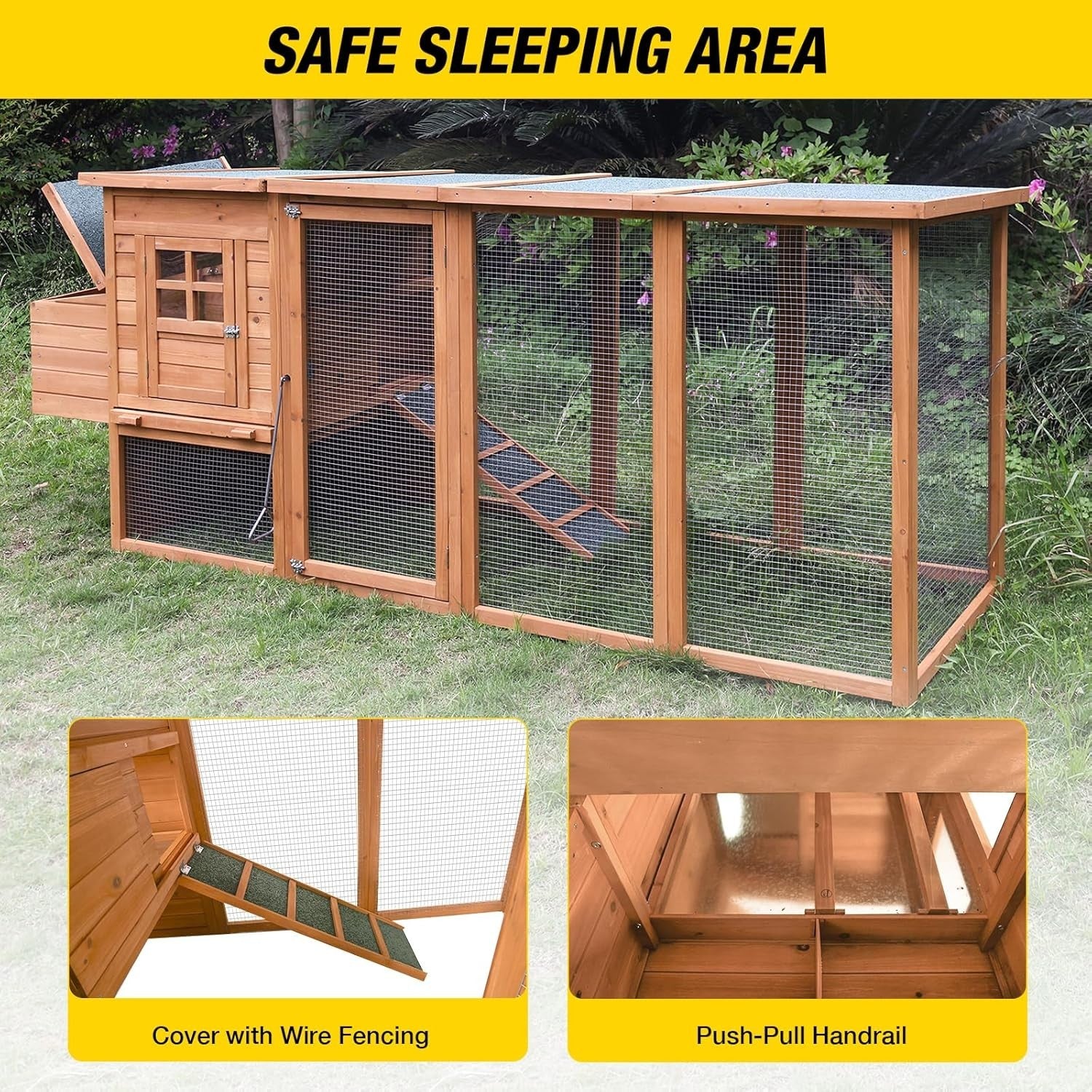Large Wooden Chicken Coop with Run Nest Box Slide Out Tray 4–6 Hens