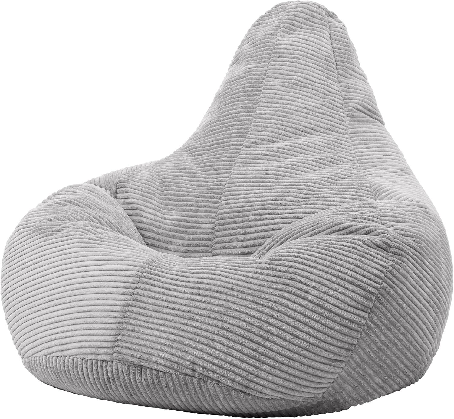 Grey Cord Recliner Bean Bag Chair Adult Lounge Seat Soft Comfy Armchair