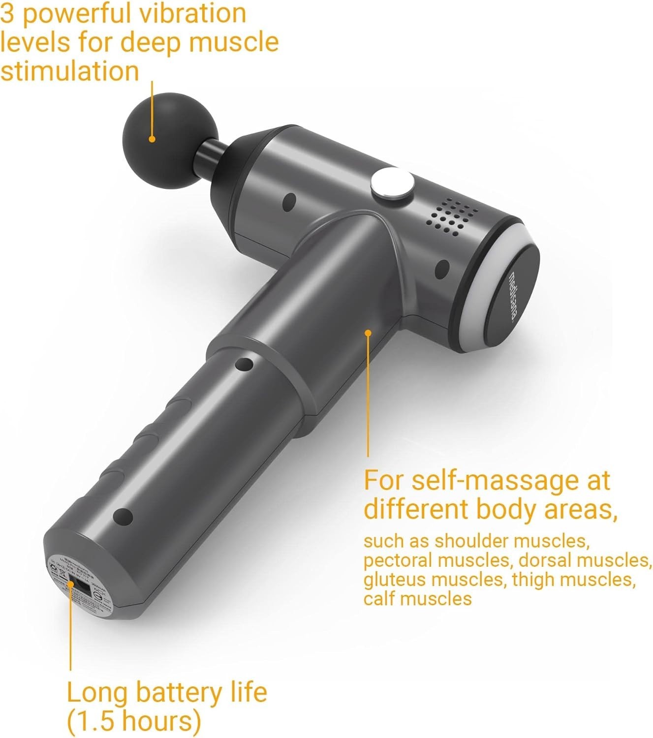 Deep Tissue Massage Gun Muscle Massager 4 Heads 3 Power Levels Cordless