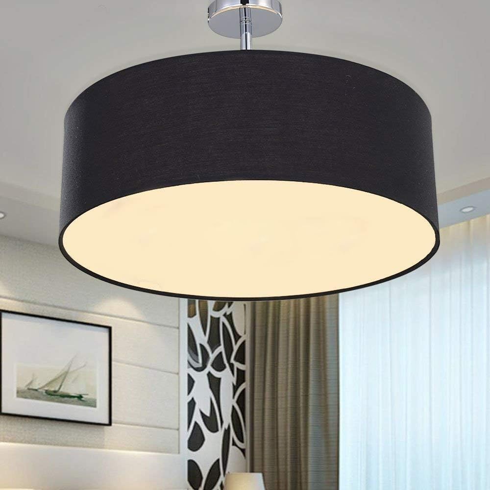 Modern 3-Light Fabric Drum Ceiling Pendant Light Fixture Black 45.5cm