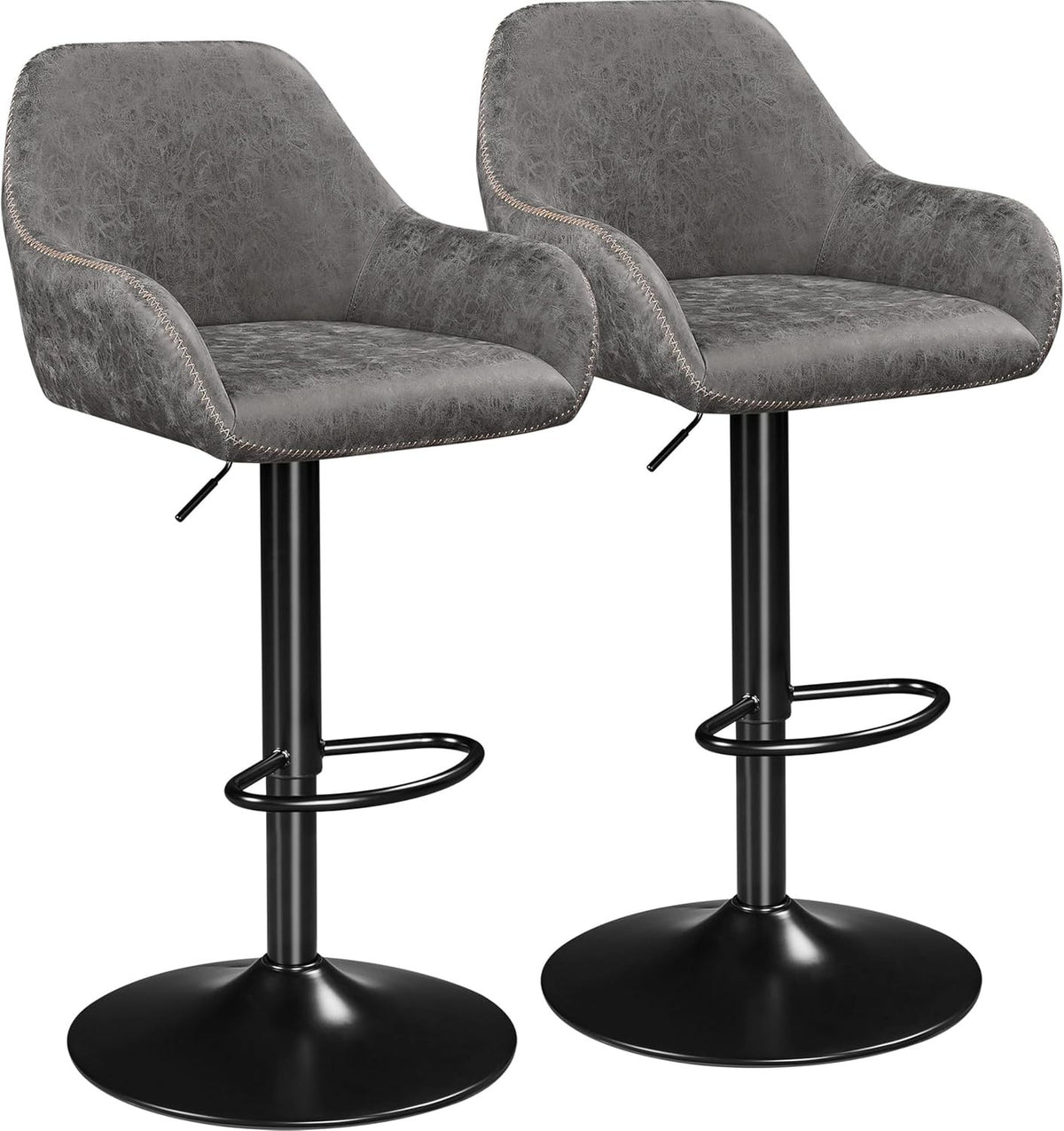 Adjustable Grey PU Leather Bar Stools Set of 2 – Swivel Counter Chairs