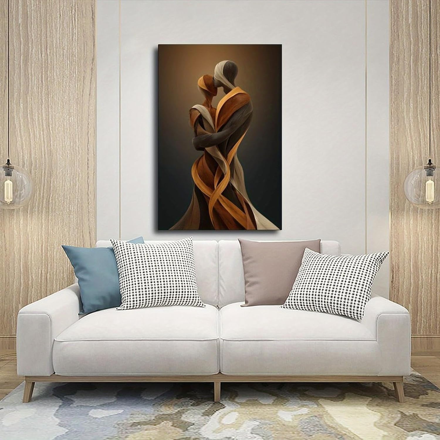 Abstract Embracing Couple Canvas – Warm Earth Tone Romantic Wall Art 20x30"