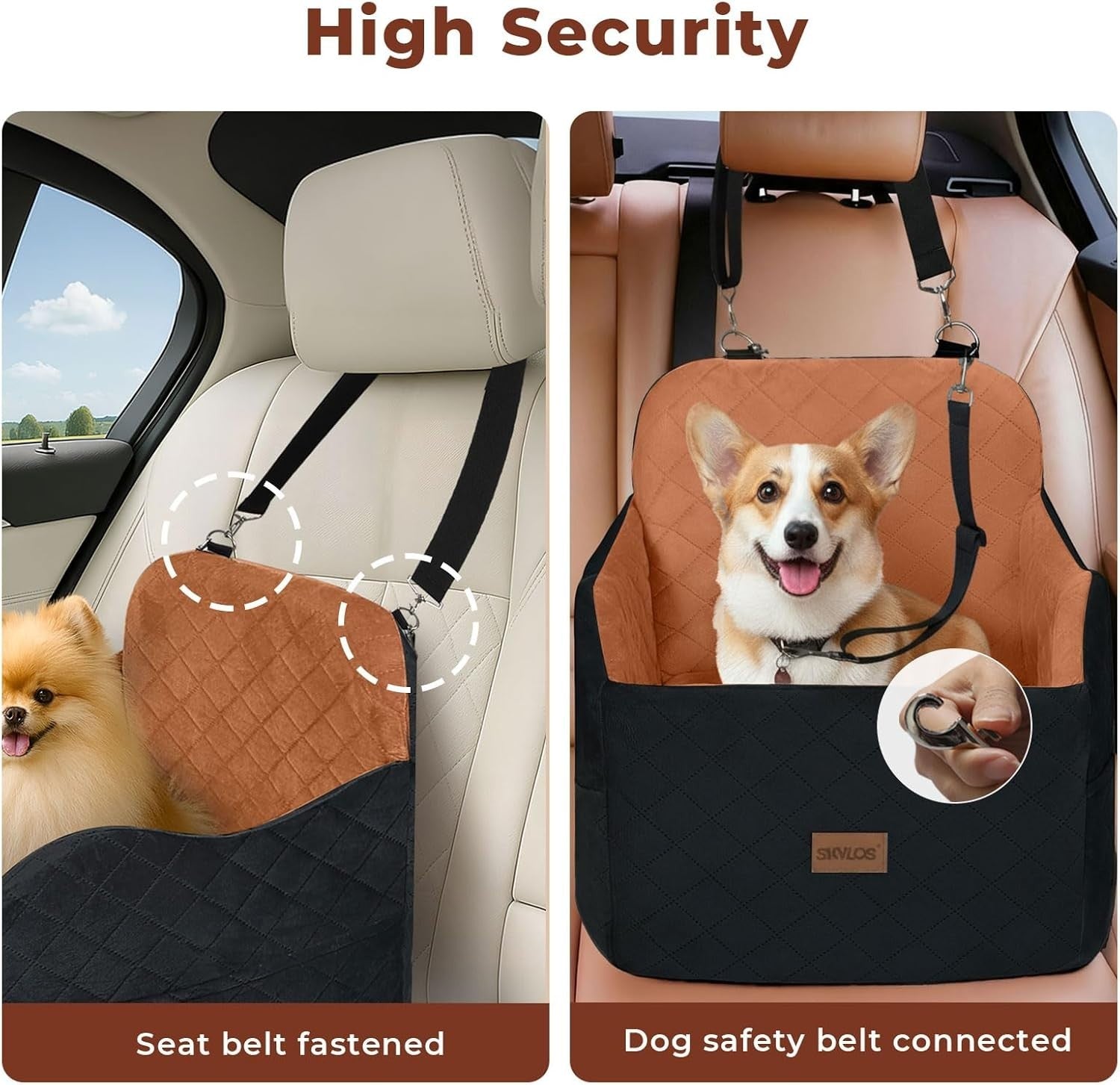 Elevated Dog Car Booster Seat Washable Travel Bed for Small Medium Dogs