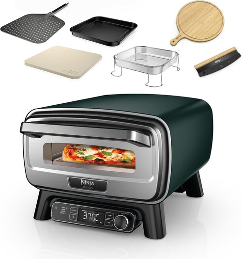 Outdoor Electric Pizza Oven Air Fryer 370°C 12in Pizza Stone Peel Basket Green