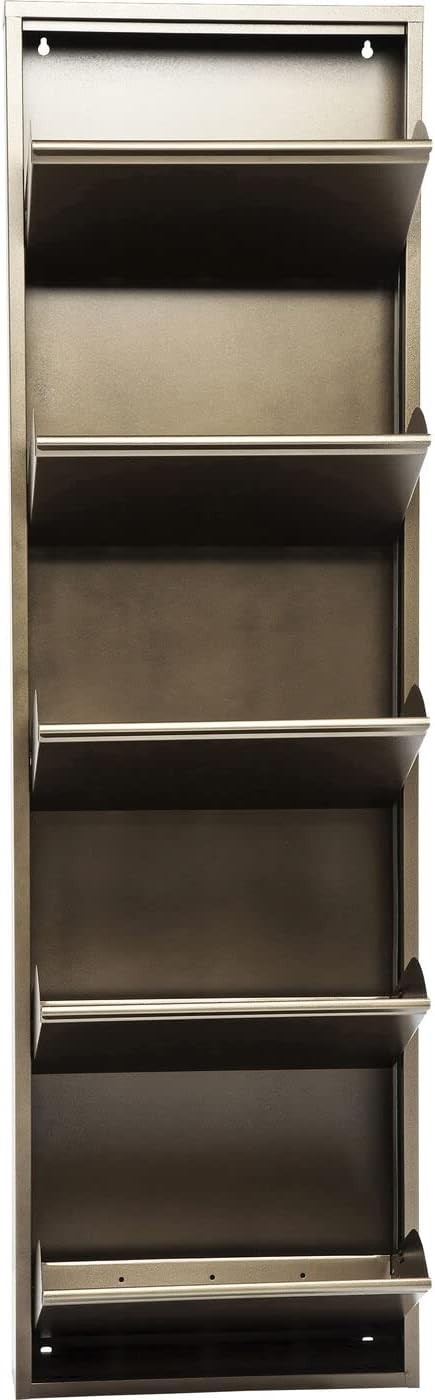 Slim 5-Drawer Shoe Cabinet Bronze– Space-Saving Metal Tilt Rack 170x50x15cm