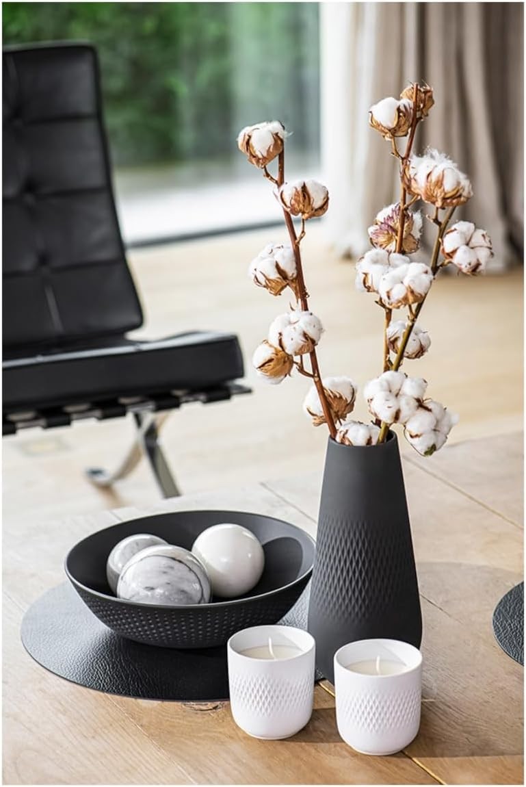 Tall Black Porcelain Vase Modern Textured Floor Table Home Decor 26cm