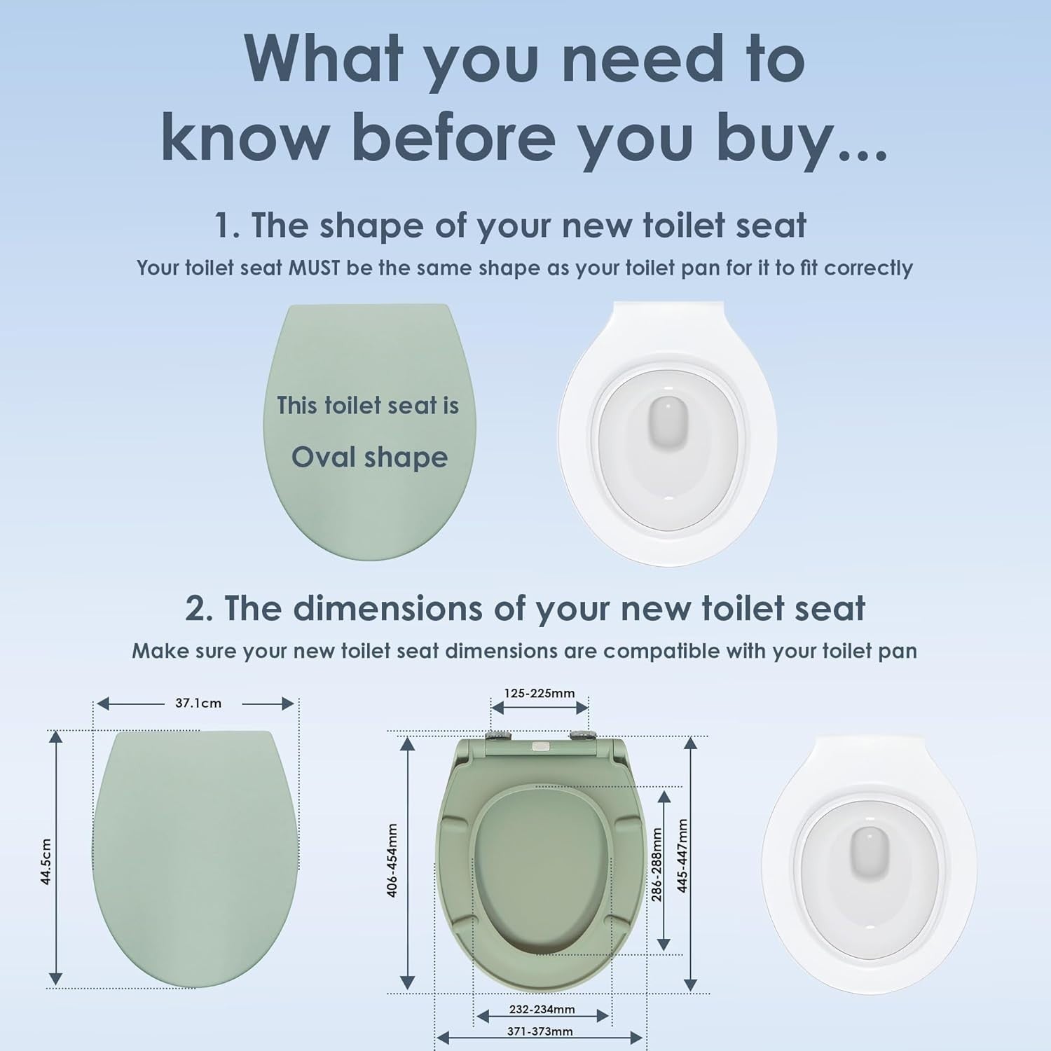 Sage Oval Toilet Seat Thermoplastic Quick Release Top & Bottom Fix 44.5x37cm