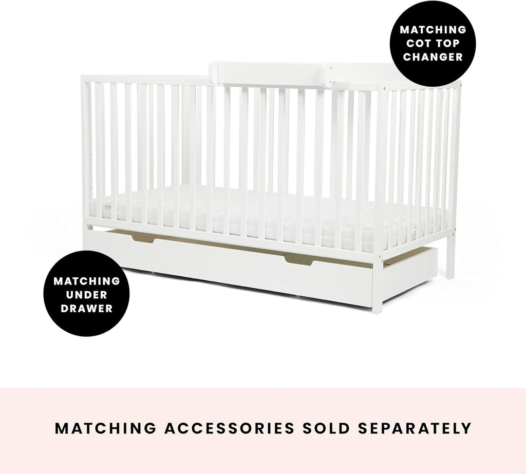 Classic Wooden Baby Cot Slated Bed with Premium Pocket Sprung Mattress White