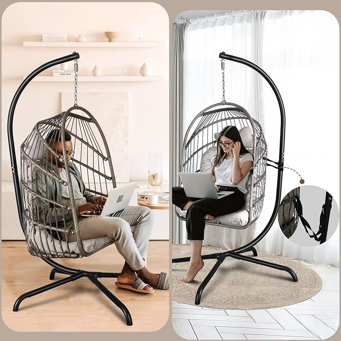 Foldable Hanging Egg Chair with Stand – 330lbs Capacity, Indoor Outdoor Use