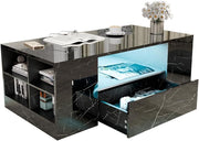 Blisswood LED Coffee Table with 2 Drawers, High Gloss Black Marble & RGB Lights