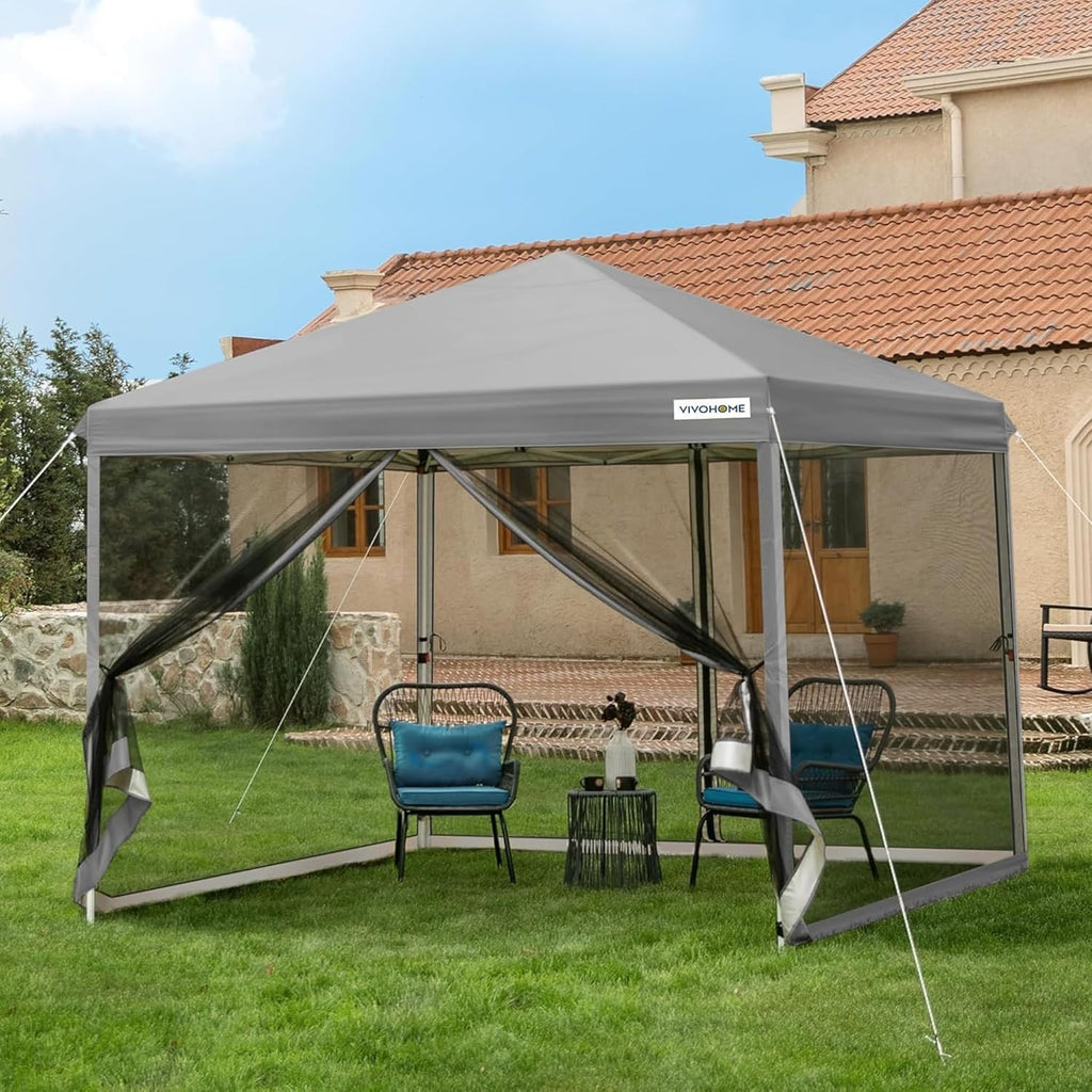 3x3M Grey Pop Up Gazebo With Mosquito Net Waterproof Outdoor Tent
