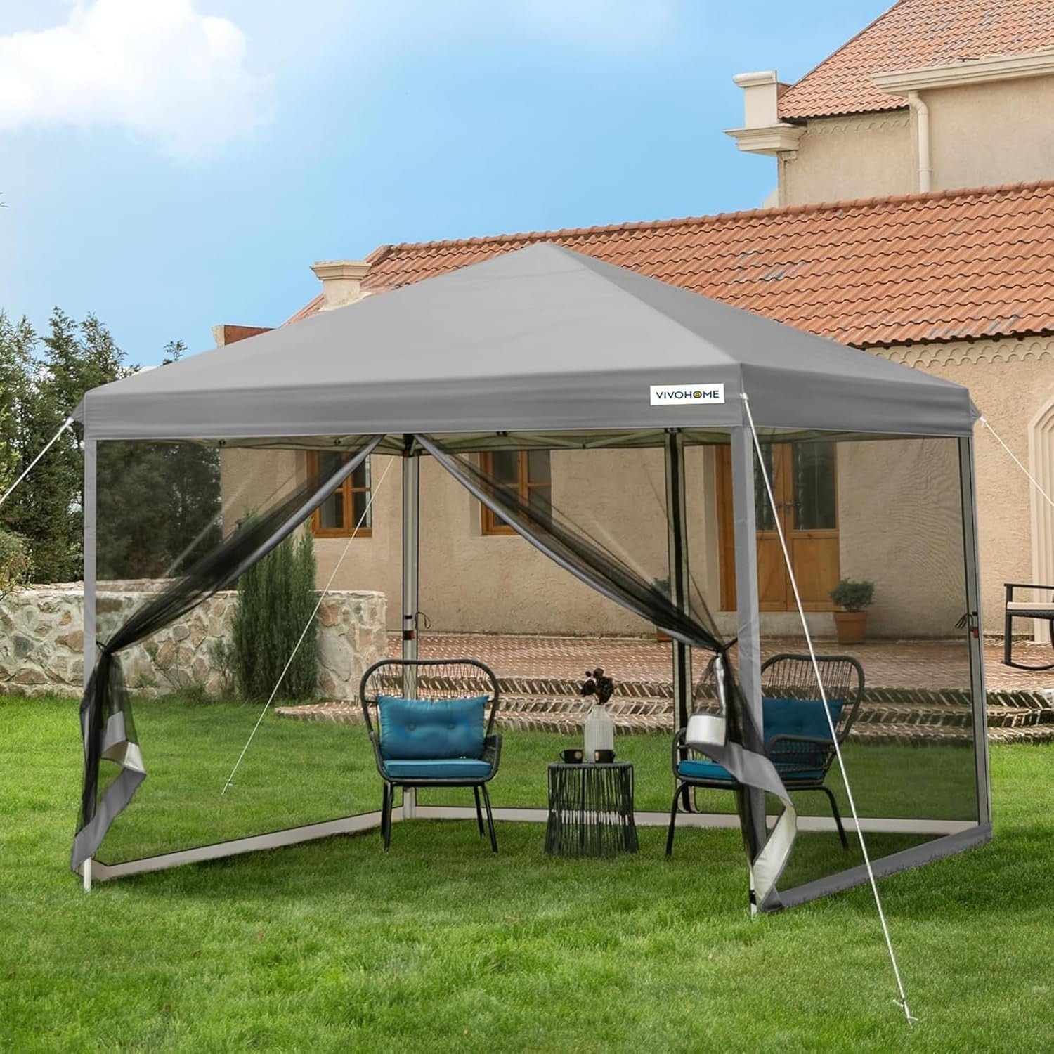 3x3M Grey Pop Up Gazebo With Mosquito Net Waterproof Outdoor Tent