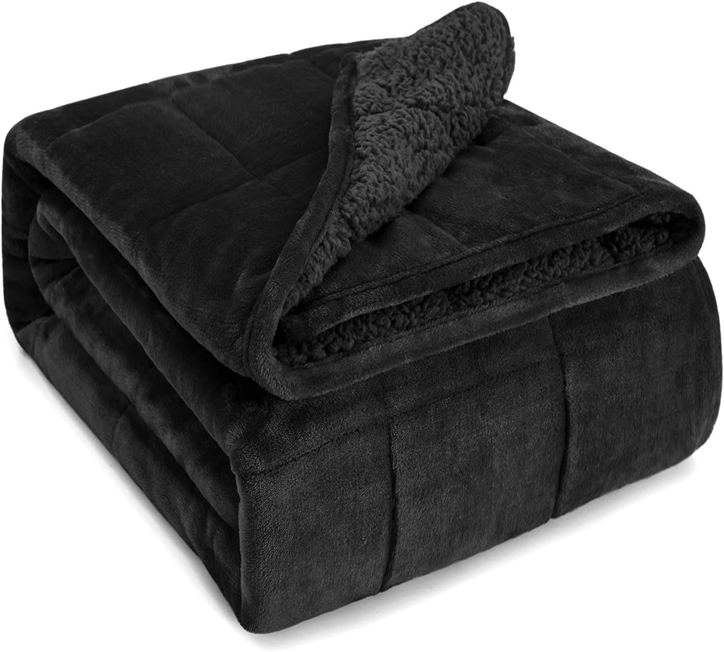 Sherpa Fleece Weighted Blanket Black 7kg 150x200cm Queen Cozy Comfort