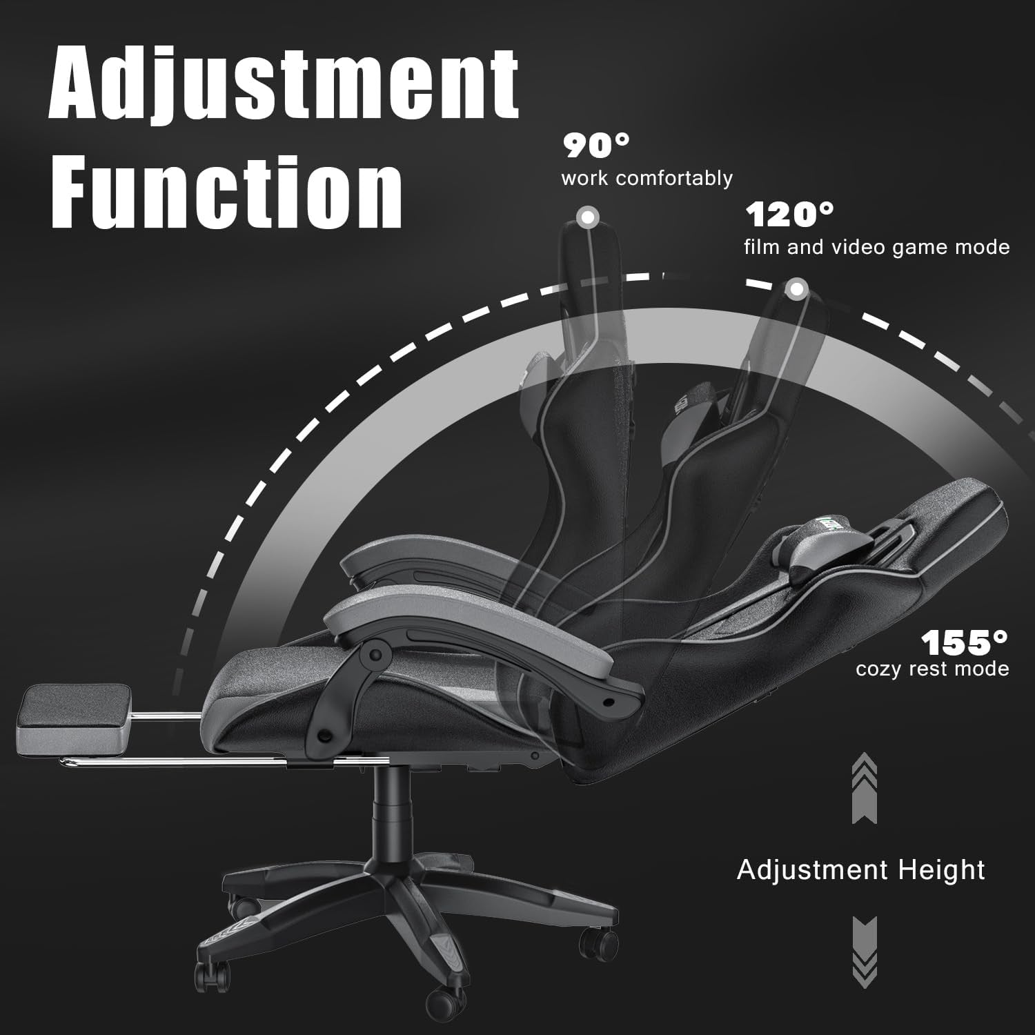 Ergonomic Gaming Chair Recliner w/ Footrest Lumbar Support Grey