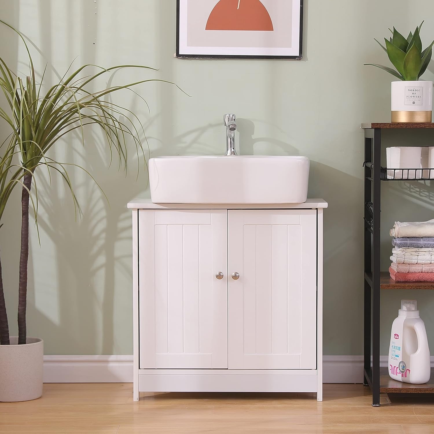 Under Sink Bathroom Cabinet 2 Door Storage Cupboard 60x29x60cm White