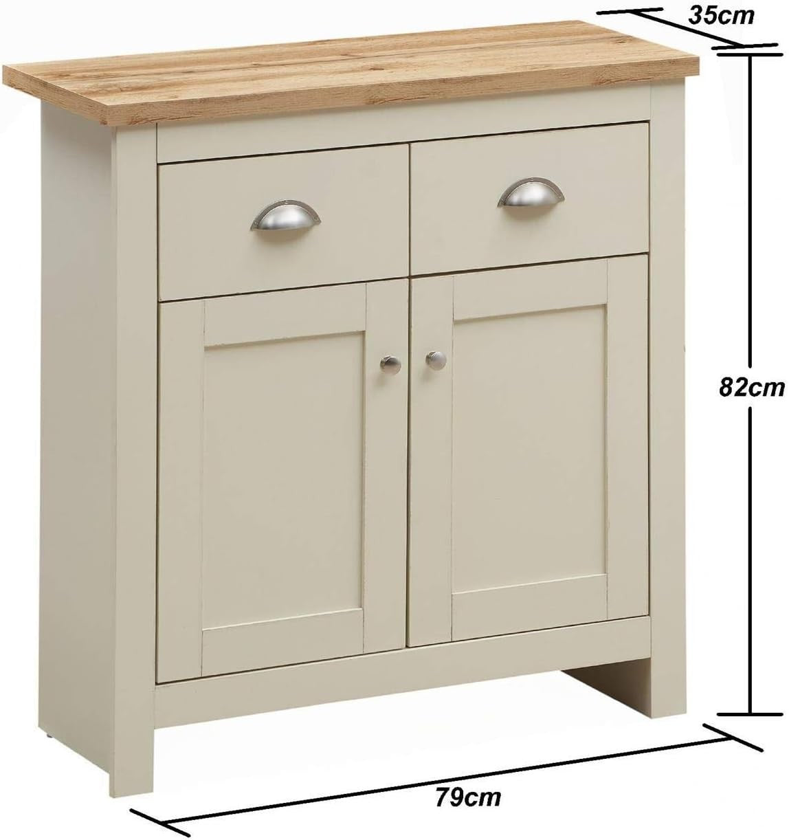 Compact Cream Oak Sideboard 2 Doors 2 Drawers Storage Cabinet Modern Wood