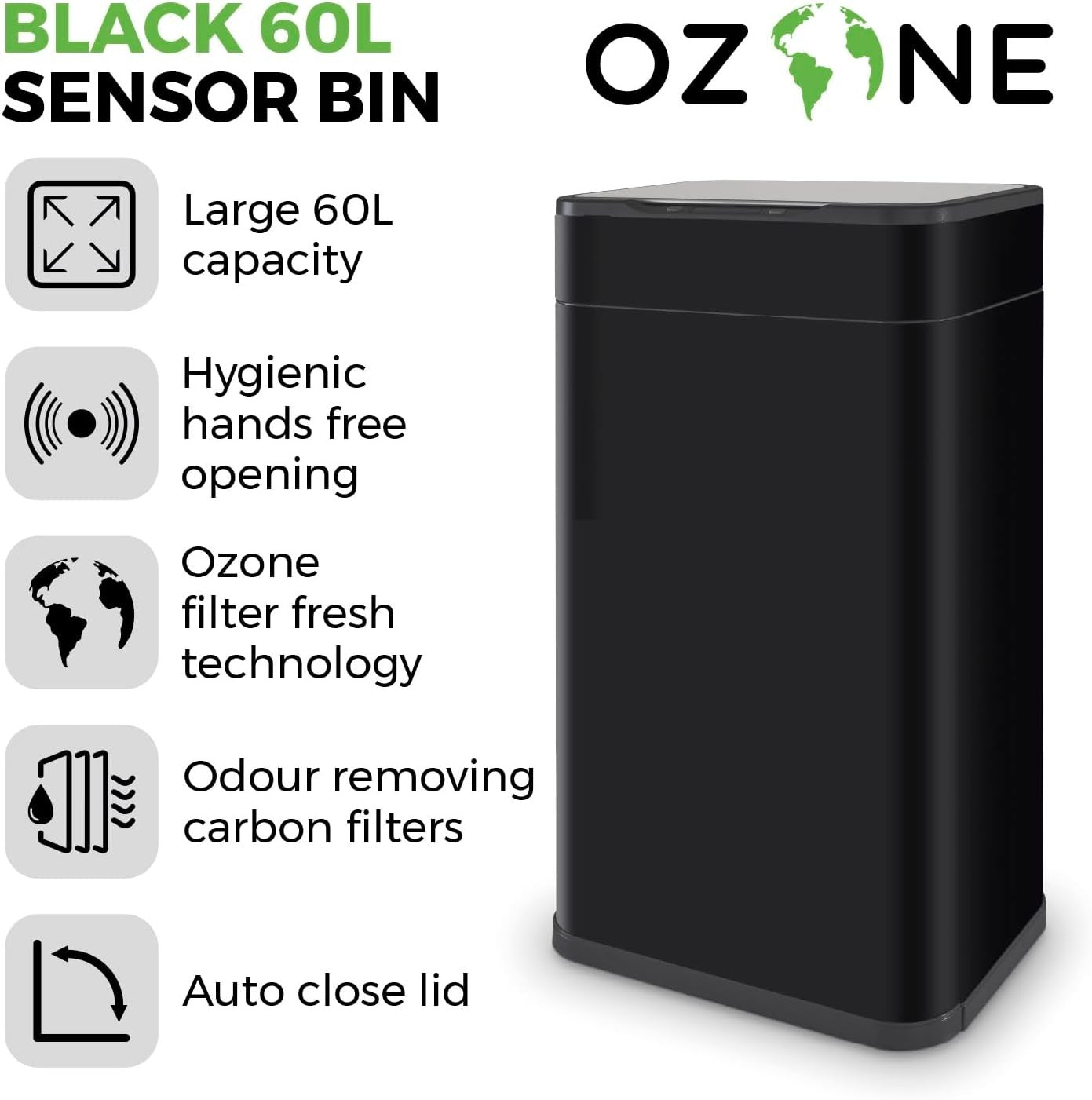 60L Touchless Kitchen Bin | Automatic Sensor Trash Can with Odor Filter