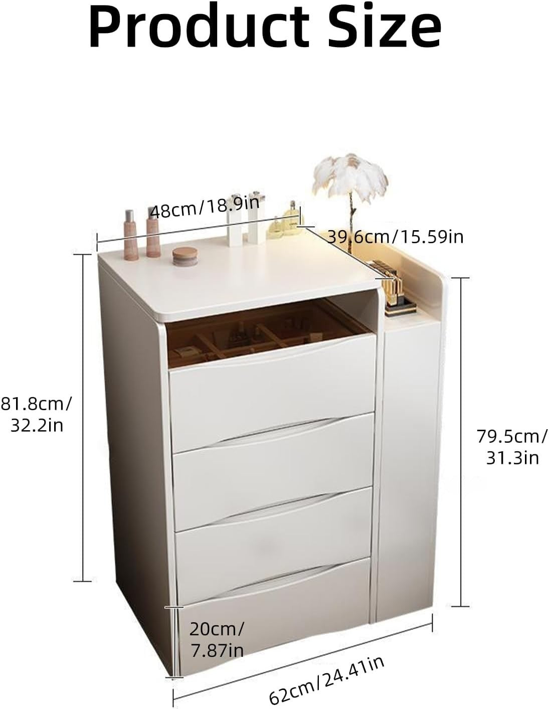 3-in-1 Vanity Desk Dressing Table Mirror LED Lights Storage Drawers White
