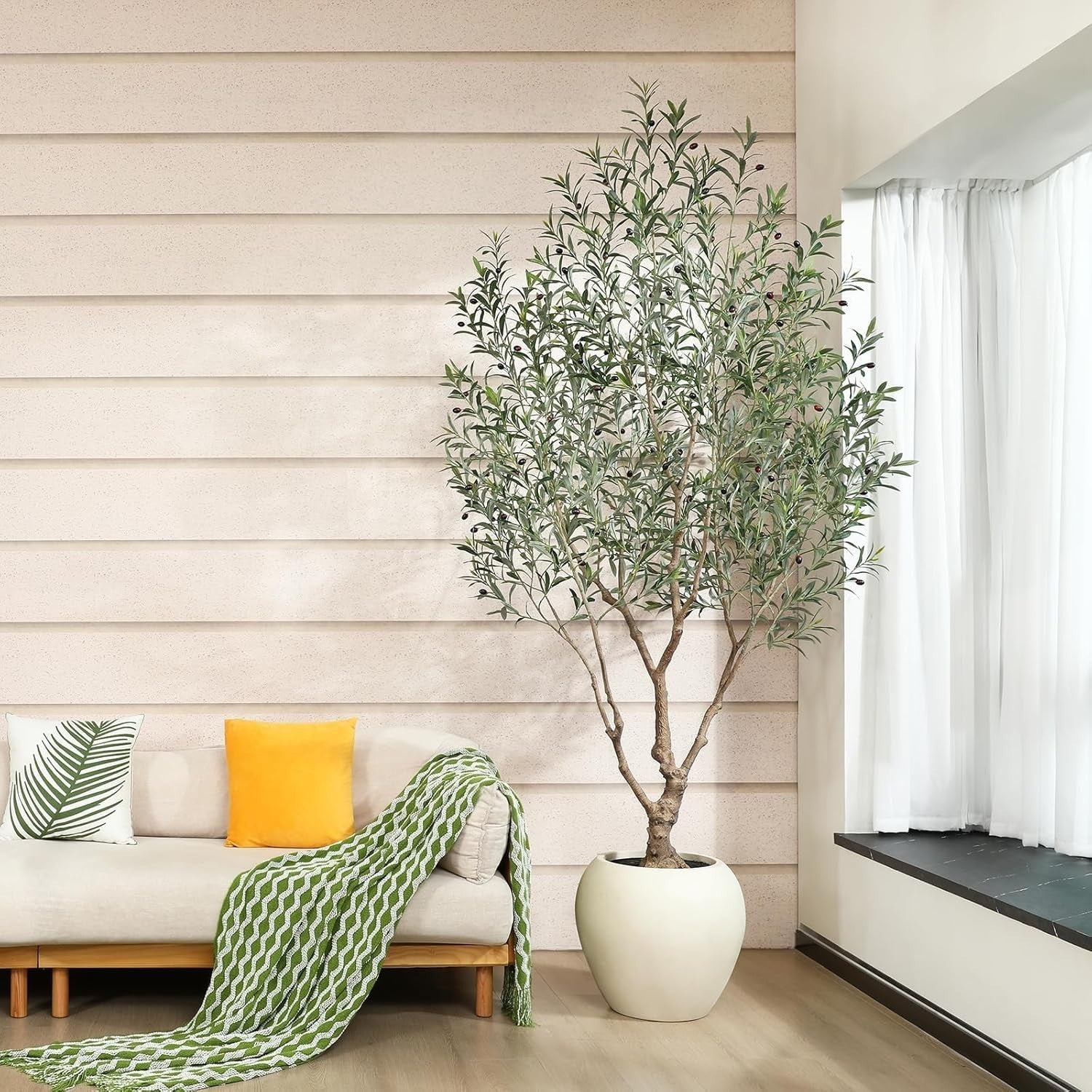 8ft Artificial Olive Tree in Artisan Planter Faux Green Indoor Home Decor Luxury