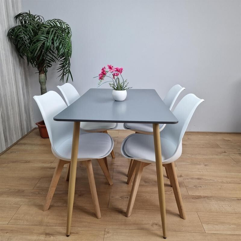 4 Seater Grey Dining Table with White Tulip Chairs – Modern Kitchen Set