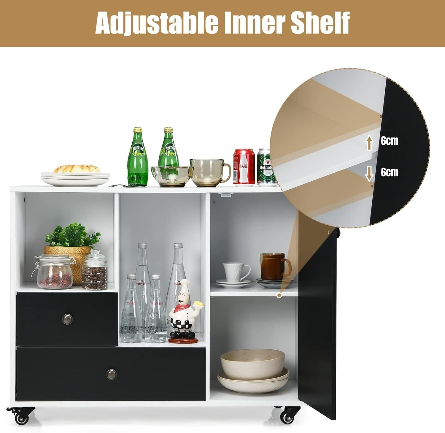 White Black Mobile File Cabinet 90cm Printer Stand Storage Unit