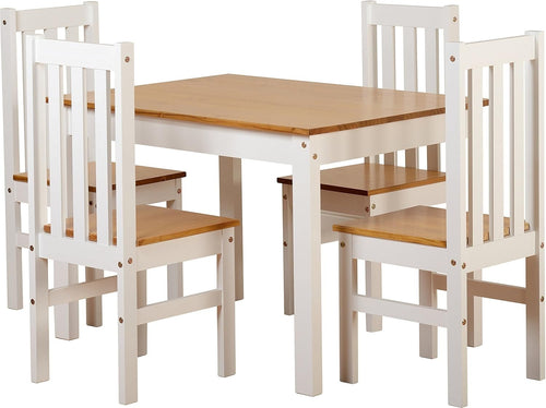 White Oak Effect 5-Piece Dining Set | 4 Slatted Chairs + Table | Rustic Farmhous