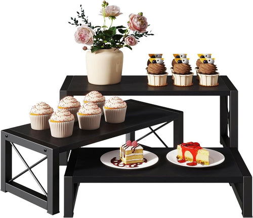 3-Tier Black Wood Cupcake & Dessert Display Stand – Rustic Party Table Risers