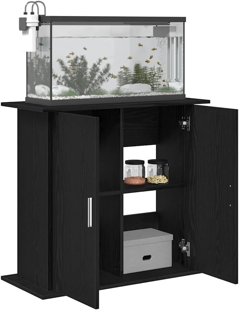 Black Aquarium Stand 81x36x73cm with Storage Shelves for Living Rooms