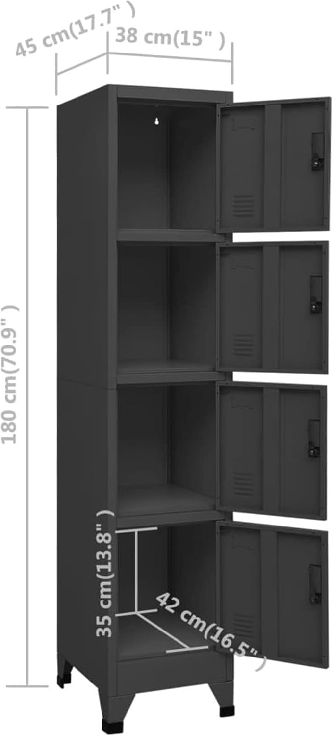 4 Door Metal Locker Cabinet Lockable Steel Storage Cupboard Office Gym 180cm