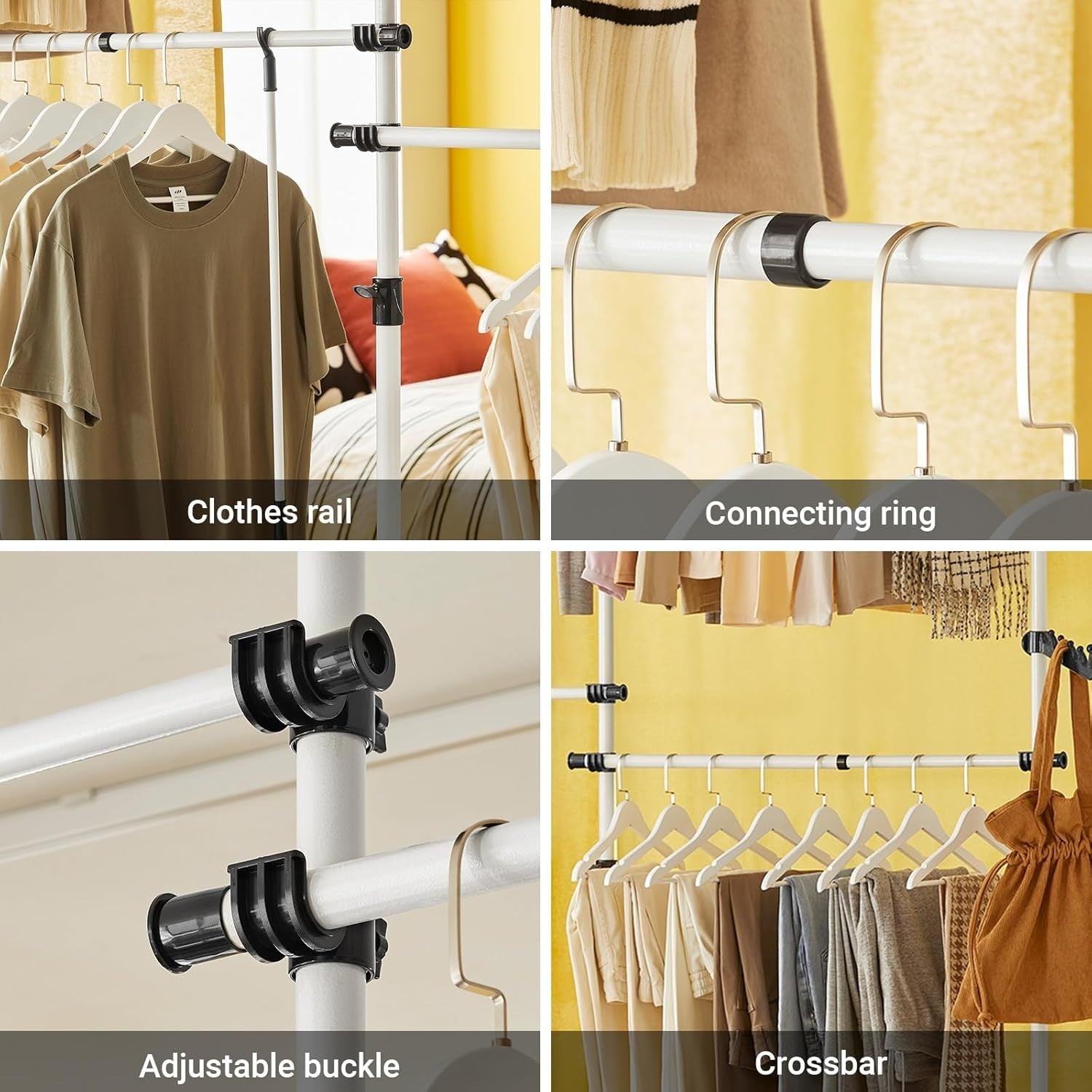 Telescopic Clothes Rail Heavy Duty Adjustable Wardrobe White