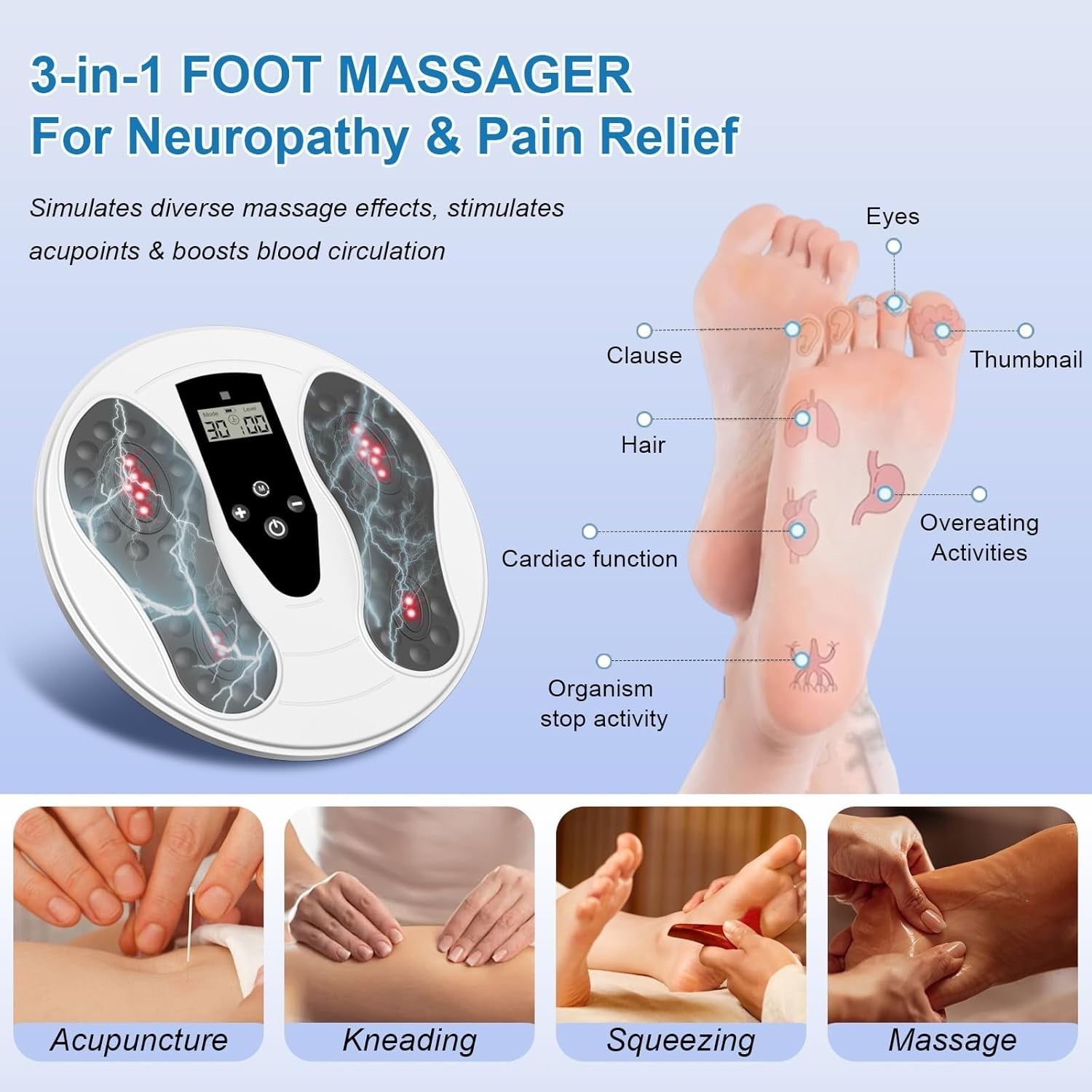 Foot Circulation Booster EMS Massager with Red Light Therapy & TENS Pain Relief