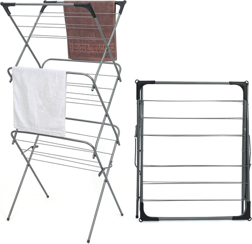 3 Level Foldaway Laundry Airing Frame Compact Clothes Drying Stand Indoor