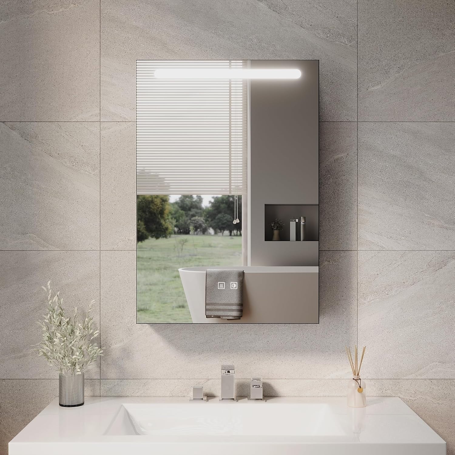 LED Bathroom Mirror Cabinet 485x700mm with Shaver Socket & Demister