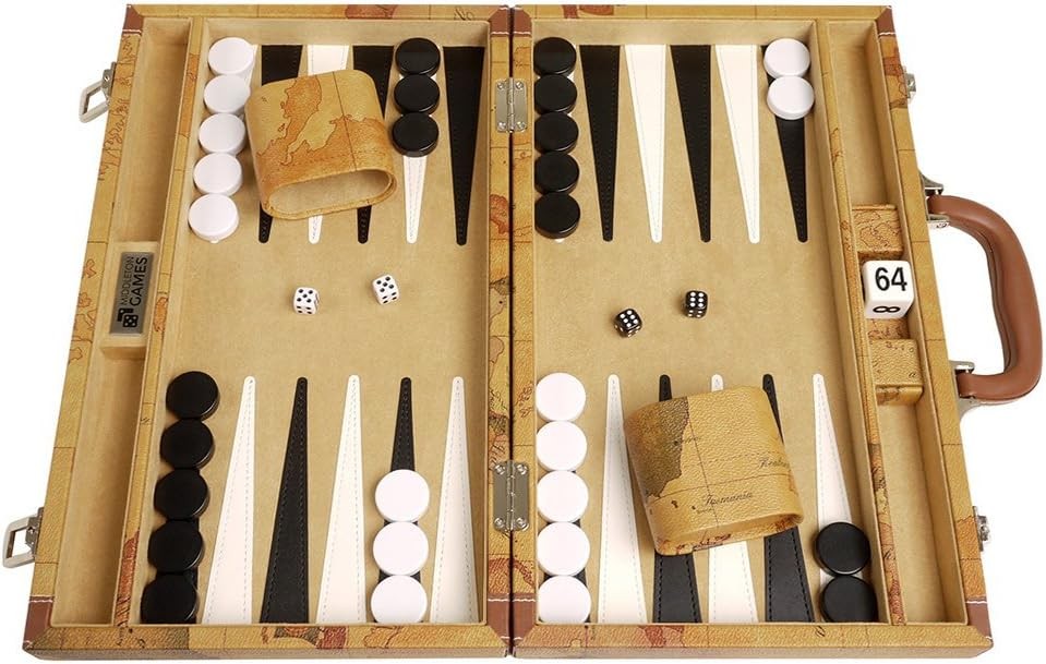 15 Inch Luxury Backgammon Set World Map Design Folding Travel Board Game