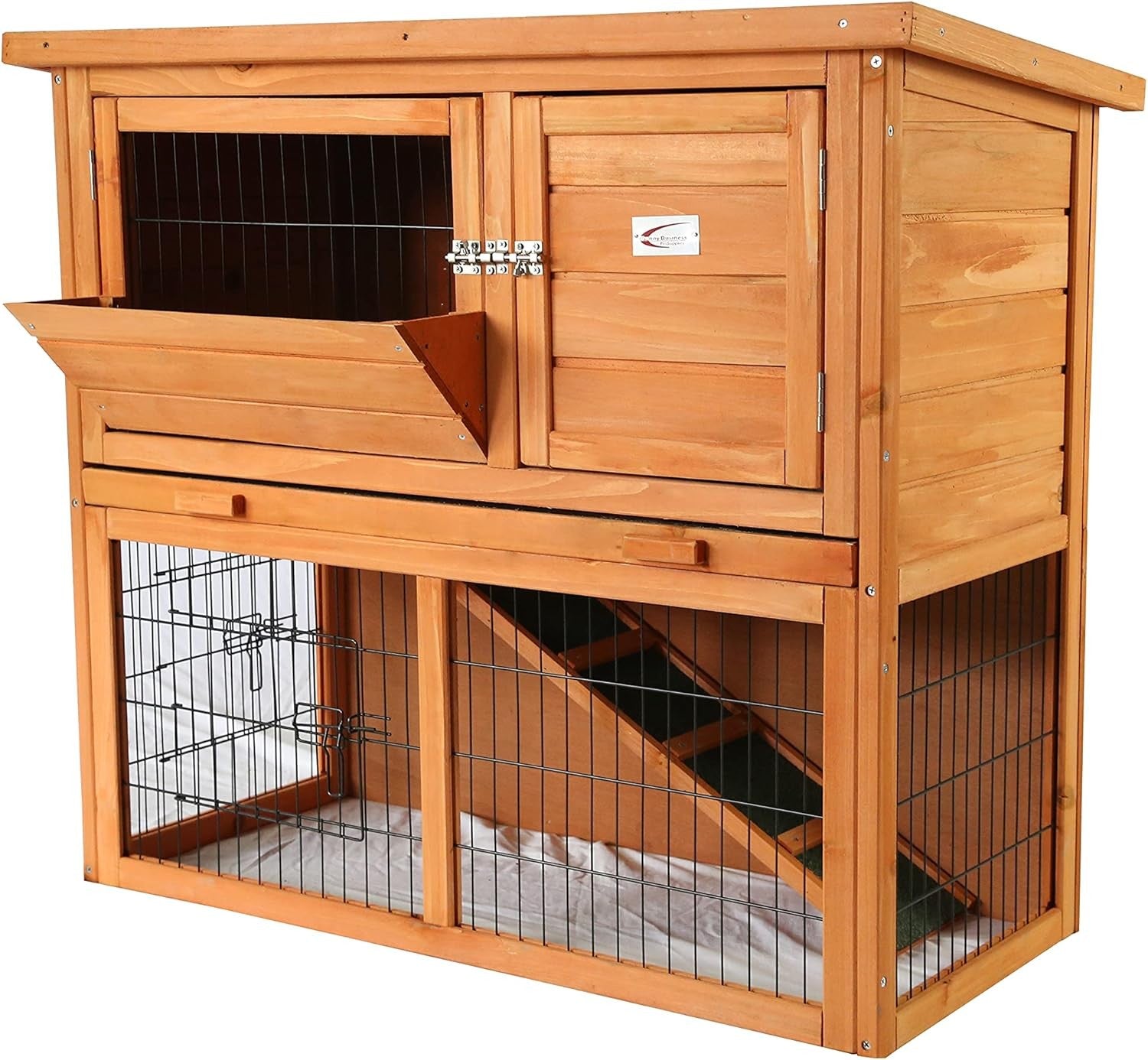 2 Tier Rabbit Hutch Outdoor Double Decker Guinea Pig Cage Sliding Tray
