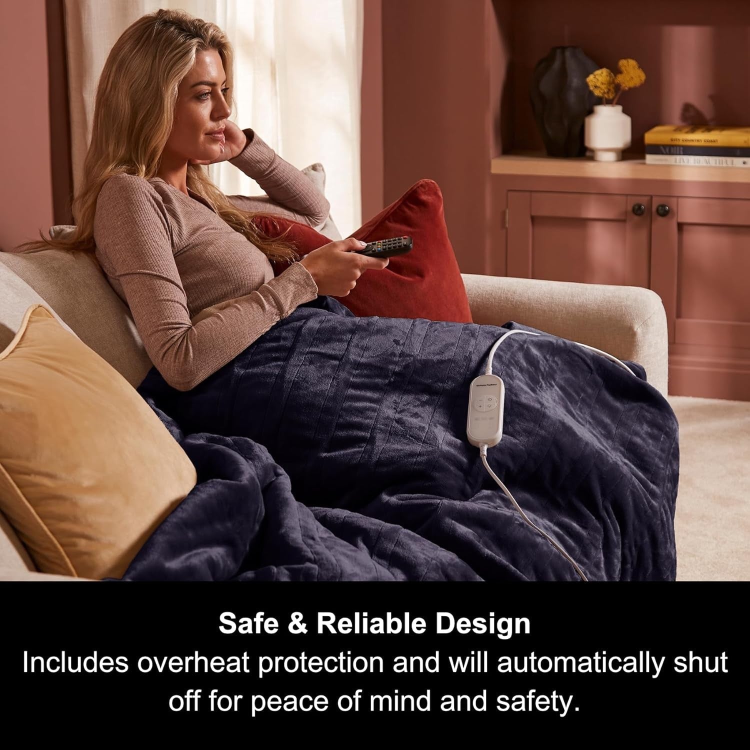 Electric Heated Throw Blanket 200x180cm Teddy Fleece 9 Heat Washable Navy