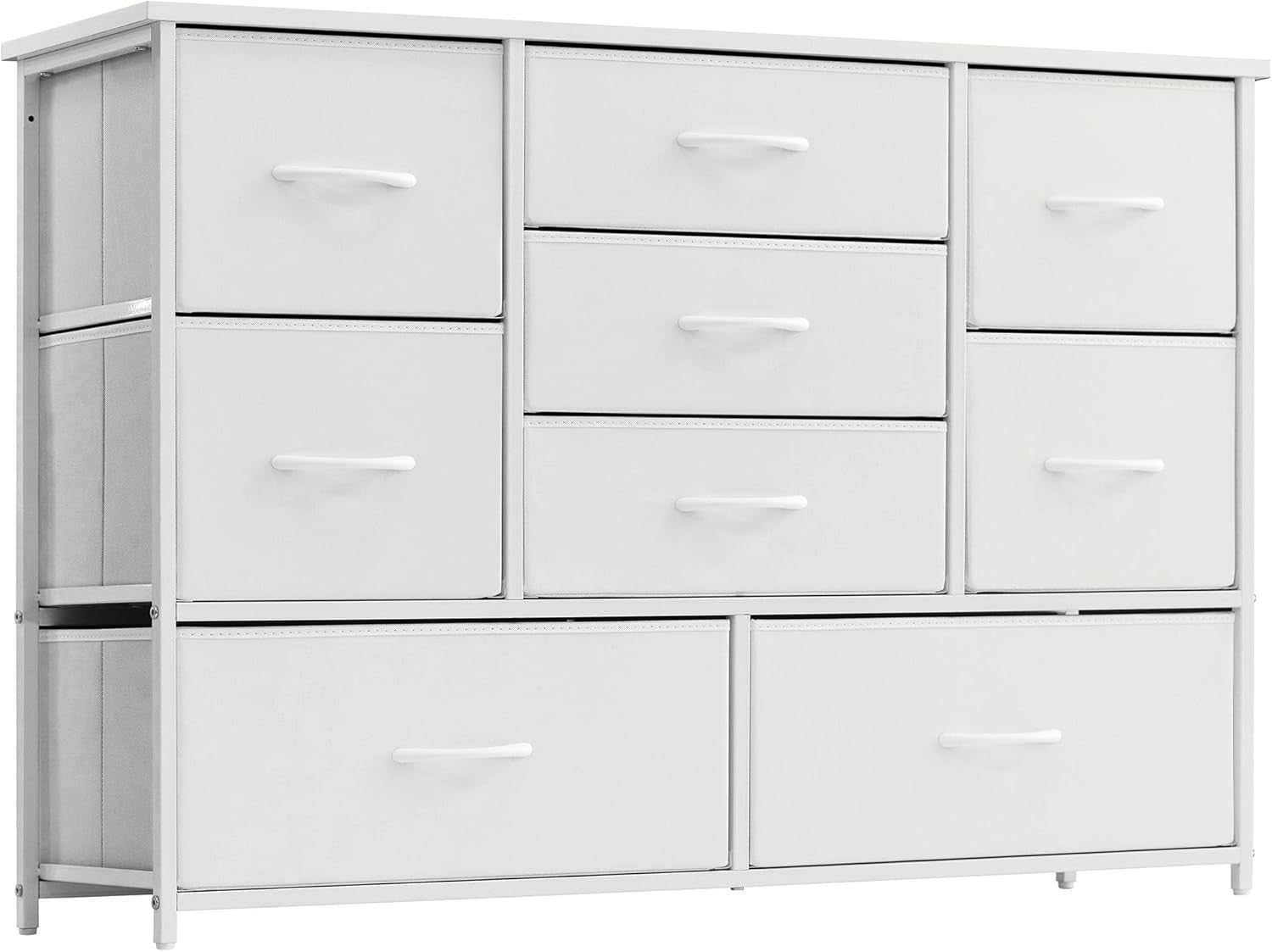 9 Drawer White Chest of Drawers Fabric Organizer Storage Dresser Bedroom TV Stan