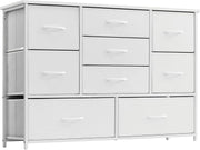 9 Drawer White Chest of Drawers Fabric Organizer Storage Dresser Bedroom TV Stan