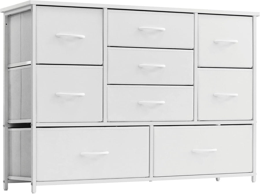 9 Drawer White Chest of Drawers Fabric Organizer Storage Dresser Bedroom TV Stan